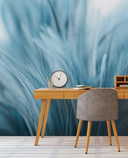 Ash Blue Feather Print Mural