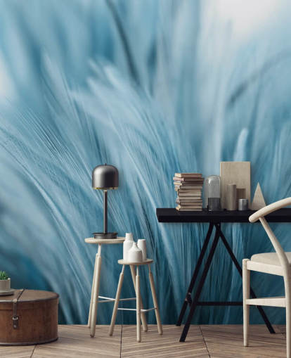 Ash Blue Feather Print Mural