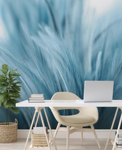 Ash Blue Feather Print Mural