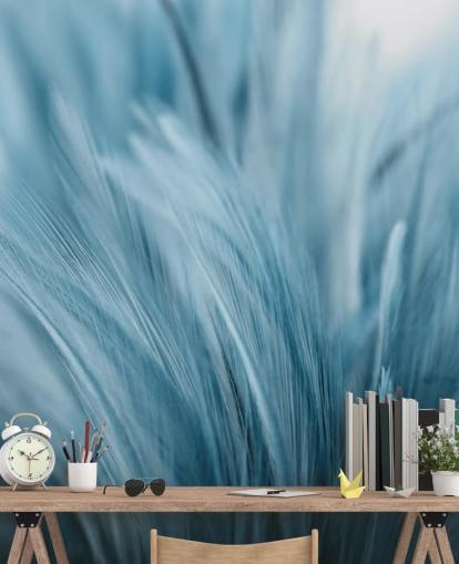 Mural Plumas azul ceniza
