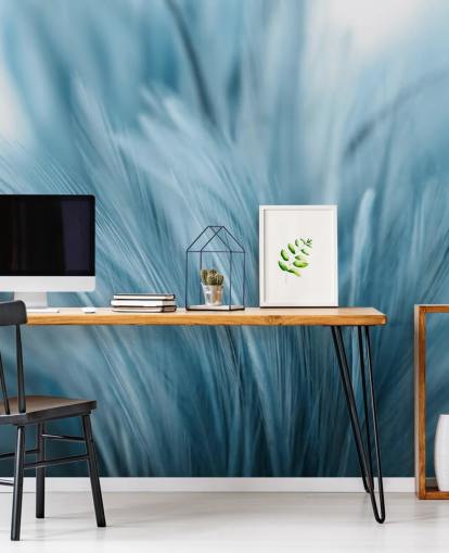 Ash Blue Feather Print Mural