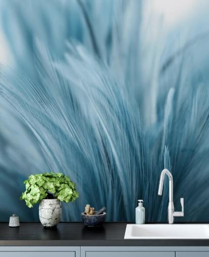 Ash Blue Feather Print Mural