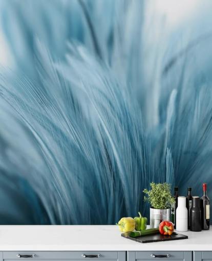 Ash Blue Feather Print Mural