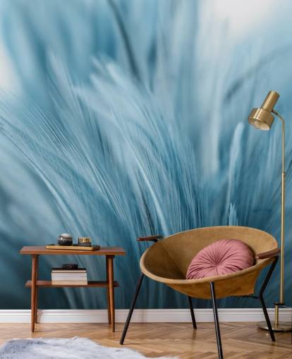 Ash Blue Feather Print Mural