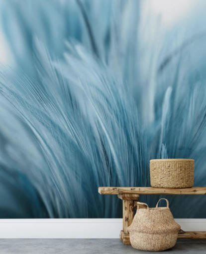 Decorazione murale con stampa piuma blu cenere