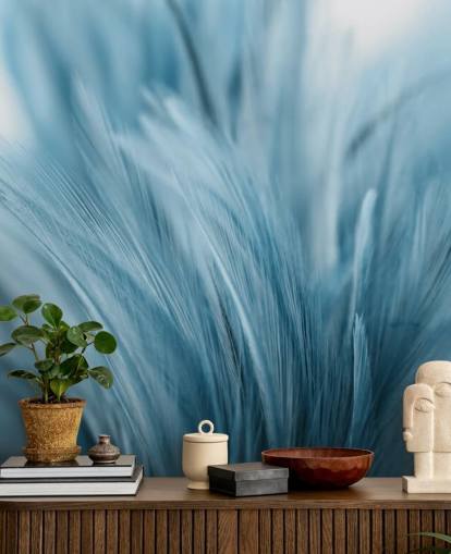 Ash Blue Feather Print Mural
