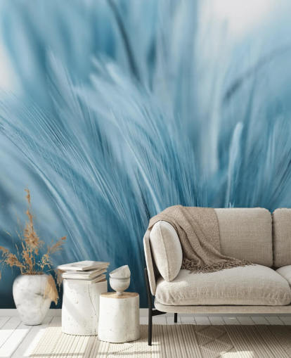 Decorazione murale con stampa piuma blu cenere