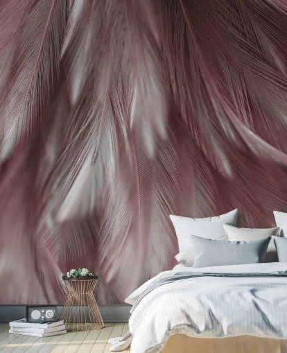 Decorazione murale con piume rosa cenere