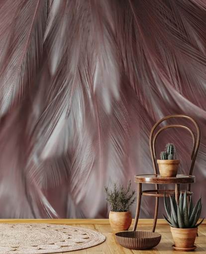 Decorazione murale con piume rosa cenere
