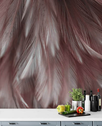 Murale Plume Rose Cendre Murale Plume Rose Cendre