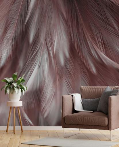 Mural de penas rosa cinza