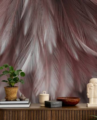 Murale Plume Rose Cendre