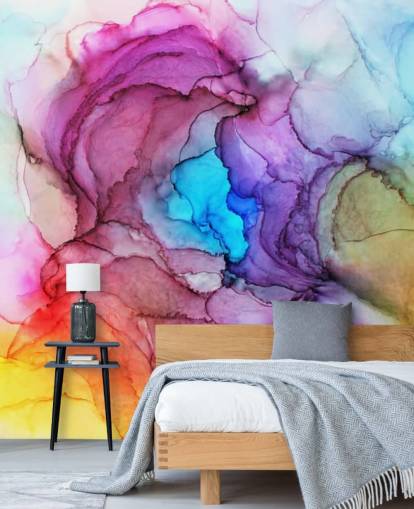 Veelkleurige aquarel muurschildering