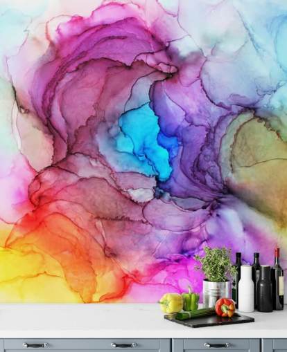 Veelkleurige aquarel muurschildering