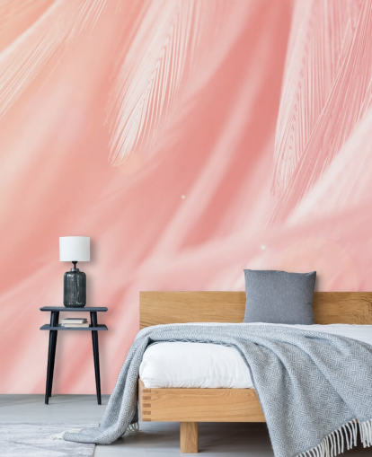 Mural Plumas rosa pastel