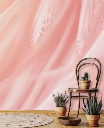 Decorazione murale con stampa di piume rosa pastello