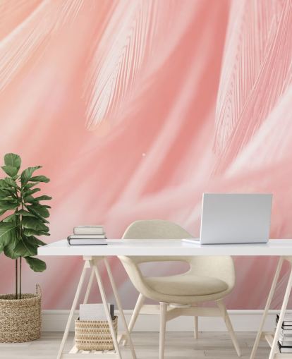 Pastelroze muurschildering met veren Pastelroze muurschildering met veren