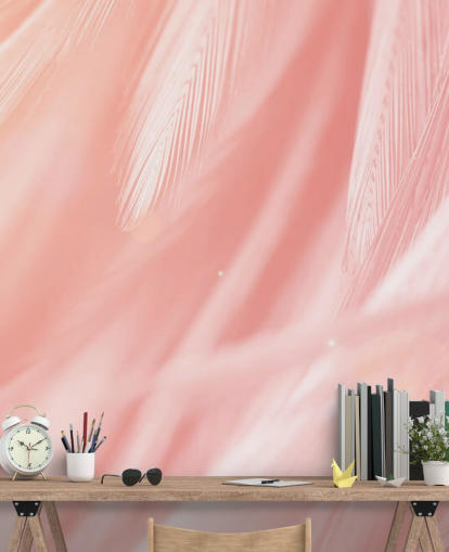 Mural Plumas rosa pastel