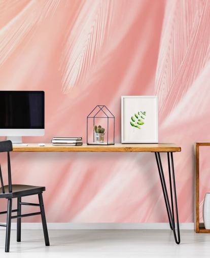 Decorazione murale con stampa di piume rosa pastello