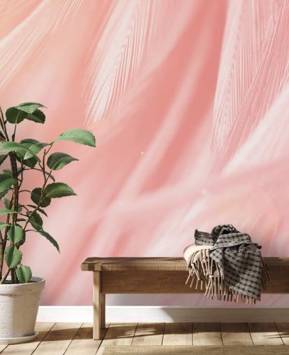Mural de impressão de penas rosa pastel