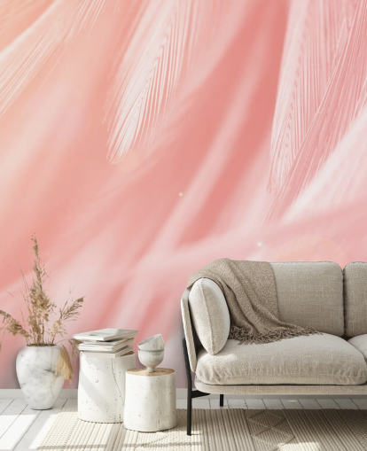 Decorazione murale con stampa di piume rosa pastello