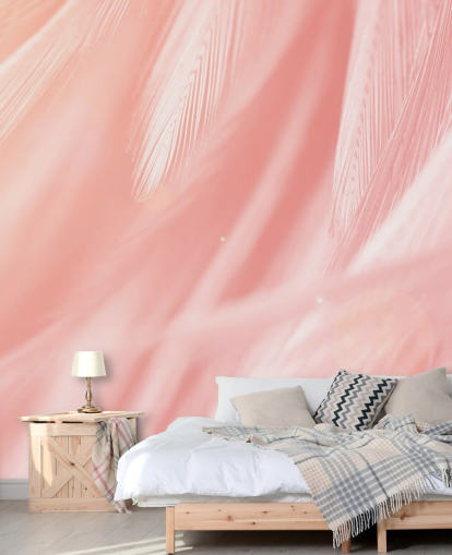 Decorazione murale con stampa di piume rosa pastello