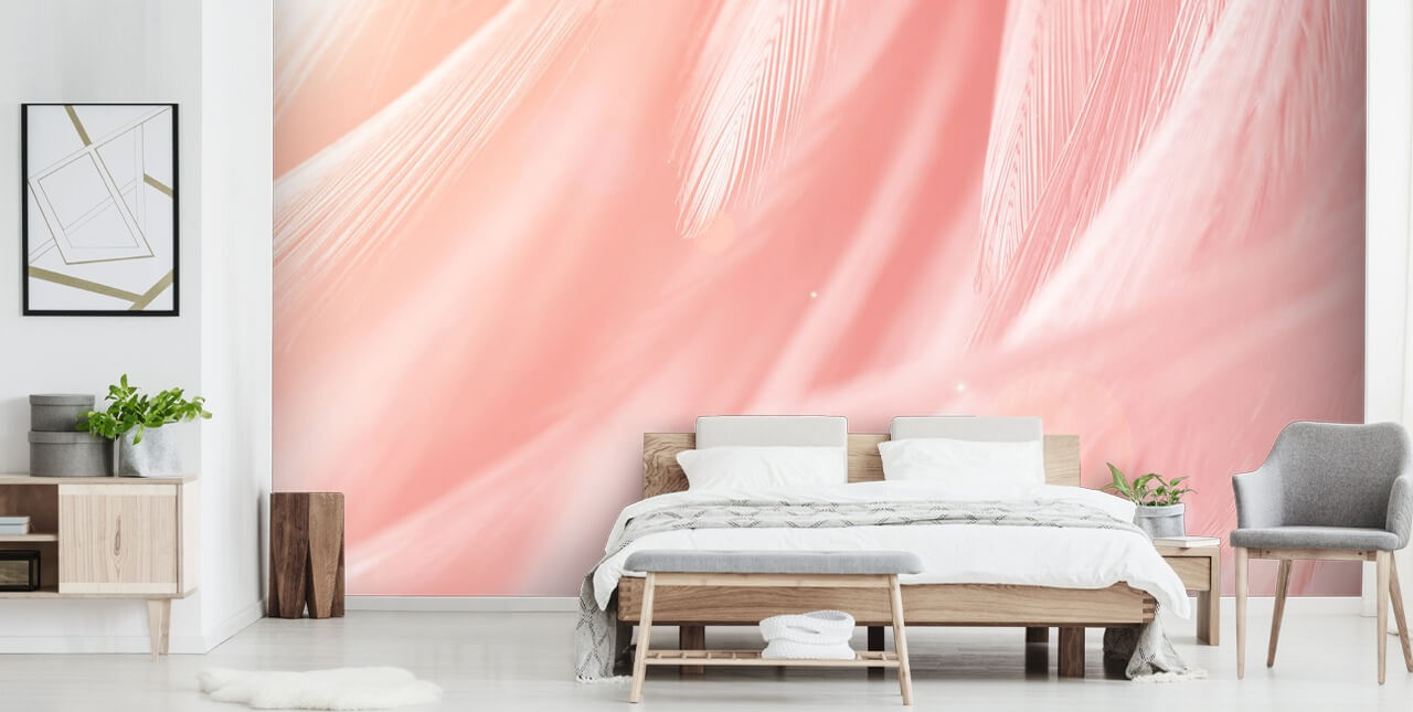 Pastell Rosa fjær Print Mural