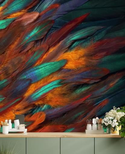 Papel pintado con estampado de plumas decadentes