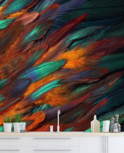 Papel pintado con estampado de plumas decadentes