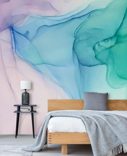 Purple Blue and Green Watercolour Wallpaper