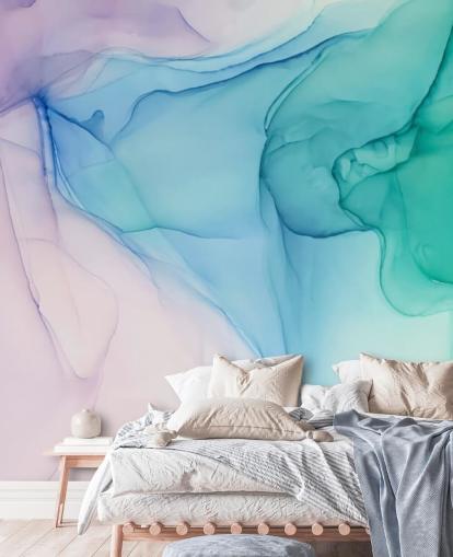 Paars blauw en groen aquarelbehang