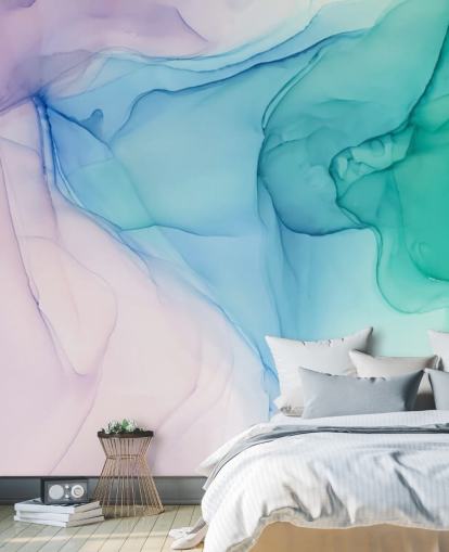 Papel pintado Acuarela Morada Azul y Verde