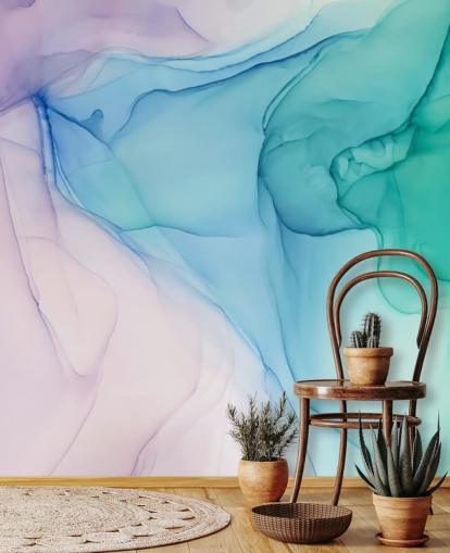 Papel pintado Acuarela Morada Azul y Verde