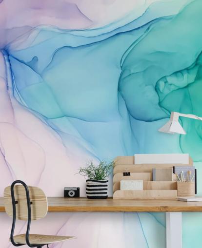 Papel pintado Acuarela Morada Azul y Verde