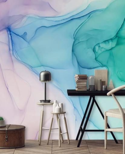 Purple Blue and Green Watercolour Wallpaper