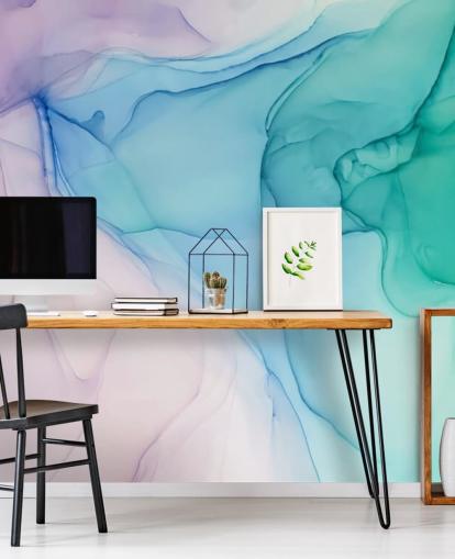 Paars blauw en groen aquarelbehang