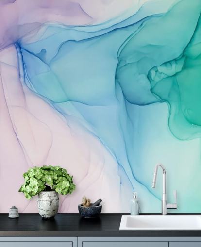 Purple Blue and Green Watercolour Wallpaper