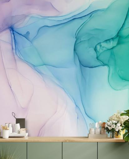 Papel pintado Acuarela Morada Azul y Verde