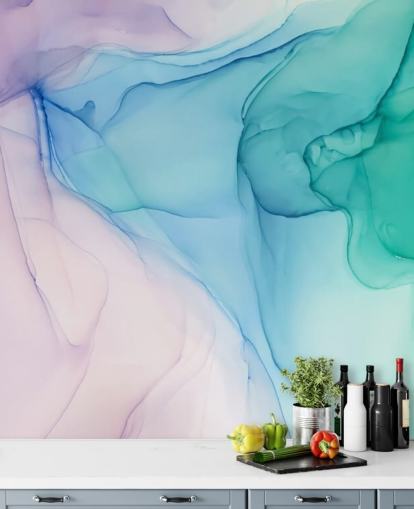 Purple Blue and Green Watercolour Wallpaper