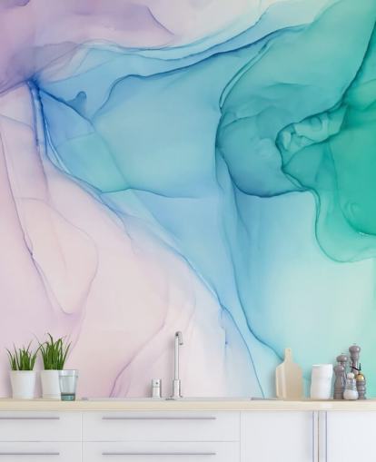 Purple Blue and Green Watercolour Wallpaper