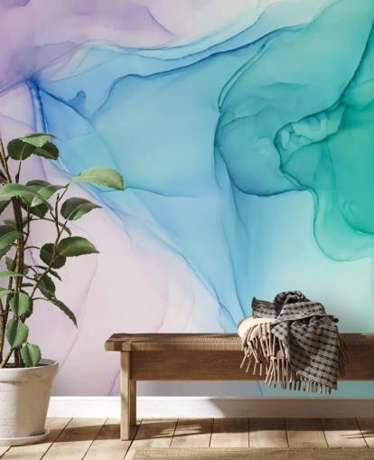 Purple Blue and Green Watercolour Wallpaper
