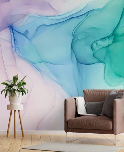 Purple Blue and Green Watercolour Wallpaper