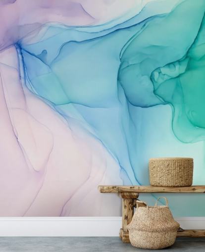 Purple Blue and Green Watercolour Wallpaper