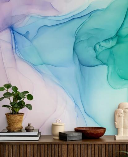 Purple Blue and Green Watercolour Wallpaper