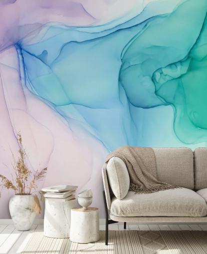 Purple Blue and Green Watercolour Wallpaper