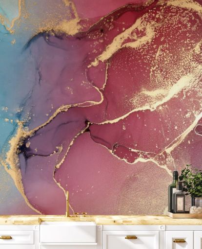 mural de papel de parede em aquarela roxa e azul chamado Aquarela roxa e azul para quartos e banheiros