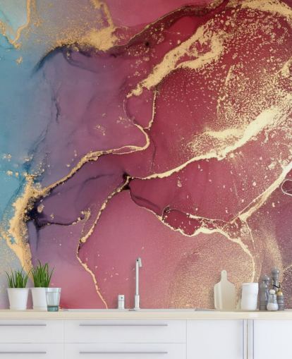 paarse en blauwe aquarel behangmuurschildering genaamd Purple and Blue Watercolour voor slaapkamers en badkamers