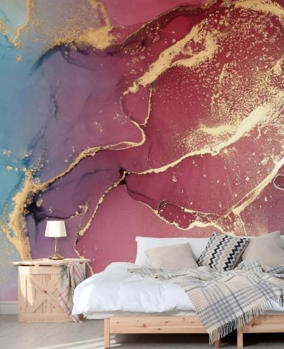 mural de papel de parede em aquarela roxa e azul chamado Aquarela roxa e azul para quartos e banheiros