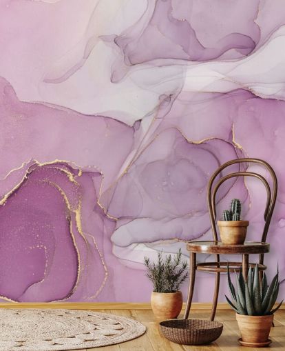 Aquarell-Wandbild mit violetten und violetten Wirbeln