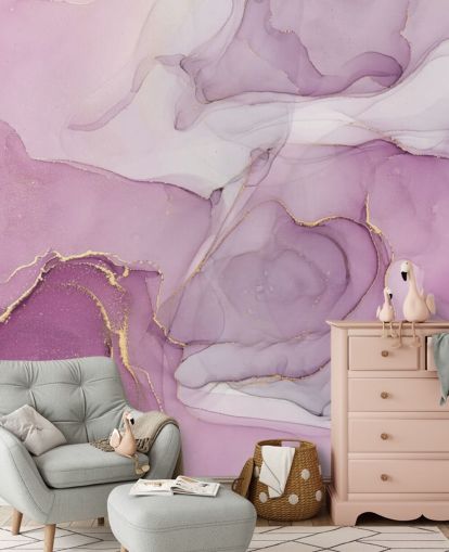Decorazione murale con acquerello viola e viola Decorazione murale con acquerello viola e viola